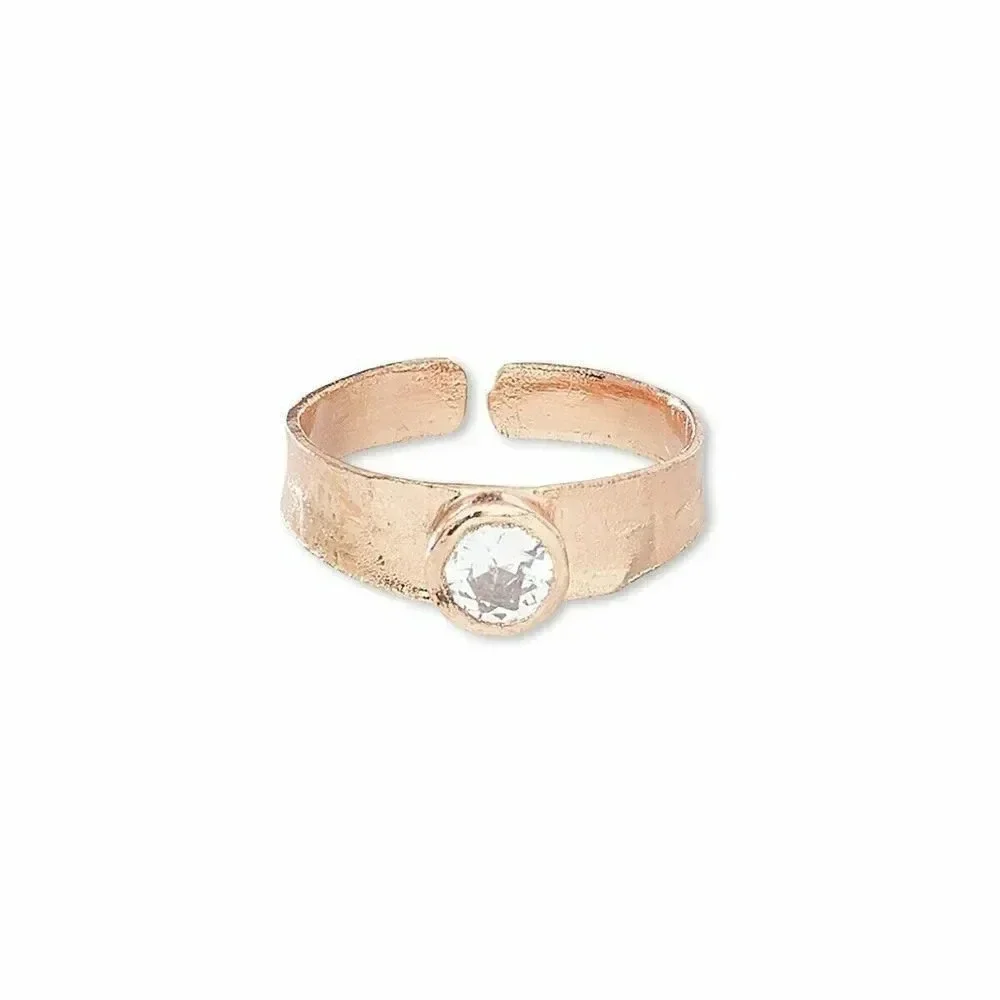 Handcrafted Pure Solid Copper India Round CZ Adjustable Ring